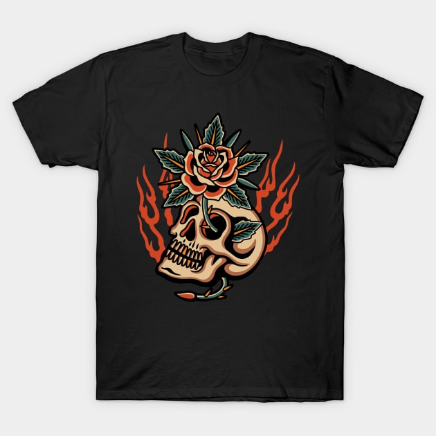 Skull Rose traditional tattoo T-Shirt by Abrom Rose